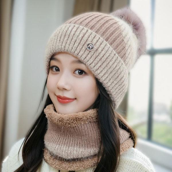 은창]온기 가득 융털 안감 니트 모자 넥워머 2종 세트 목도리 세트상품 털모자 방한 보온 벙거지 귀마개 털