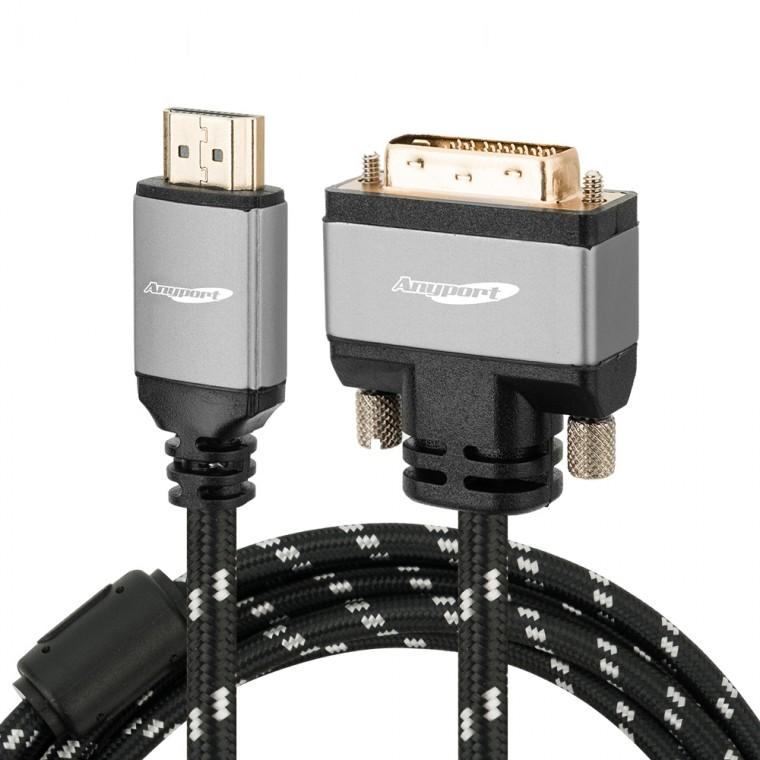 [애니포트] DVI TO HDMI 프리미엄 메탈 케이블 2M 모니터 TV 영상케이블 DVIHDMI