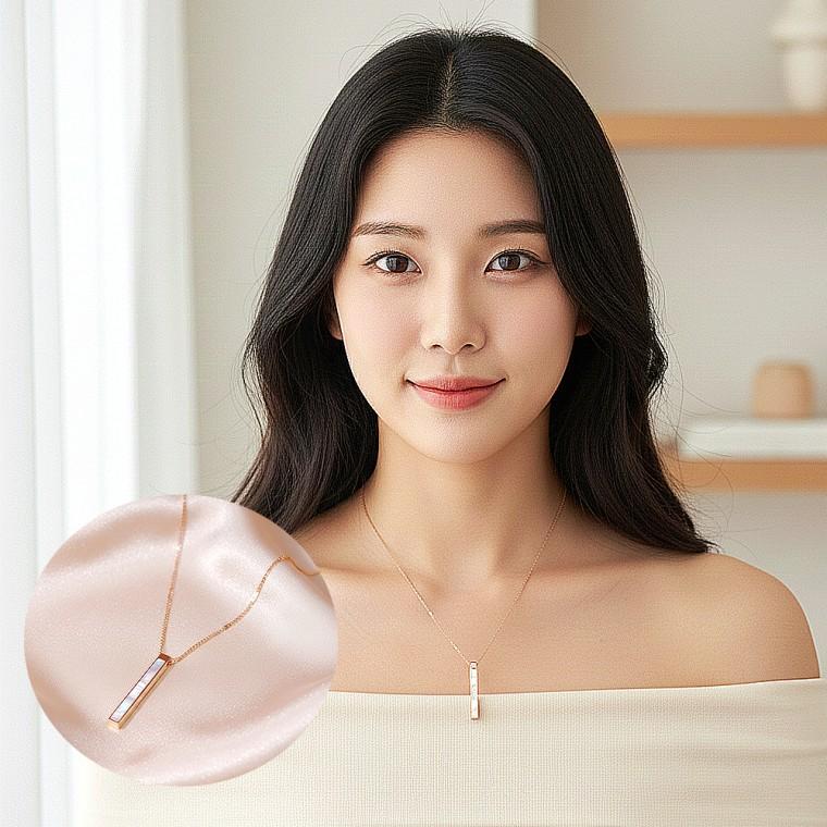 써지컬스틸 롱스틱 자개 목걸이