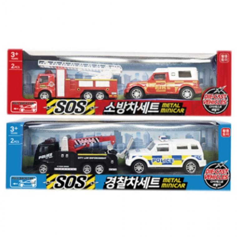 다이캐스트 메탈미니카 풀백 SOS소방차 경찰차 세트