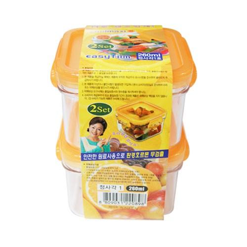 쿨맥시 정사각 1호 2p 260ml -O/반찬통/찬통/도시락/김치통/플라스틱/냉장고보관함/밀폐용기