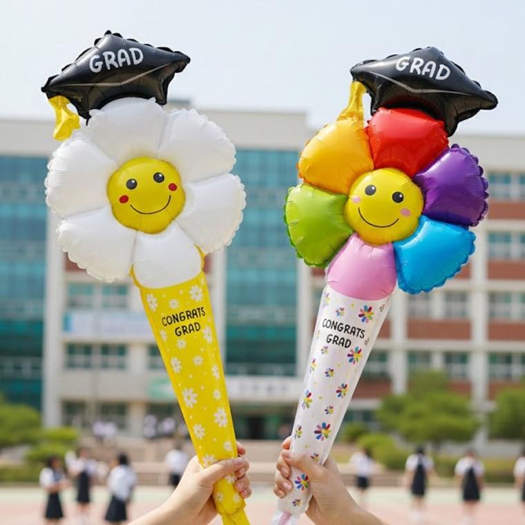 [개미물류] 졸업풍선스틱5p 졸업식 꽃다발 장식 축하 이벤트 선물 응원봉 벌룬 풍선꽃 기념 한송이