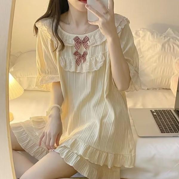 프릴 리본 버터 파자마 여성 반팔 반바지 투피스 잠옷 홈웨어 루즈핏 러블리
