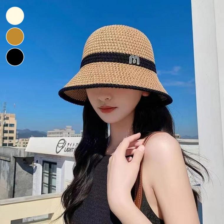 햇빛차단 고급스런 m라인 배색 니트짜임 버킷햇