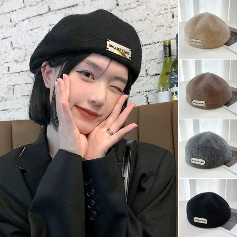 여성모자 가을겨울 카페 메탈라벨 3가지스타일 베레모