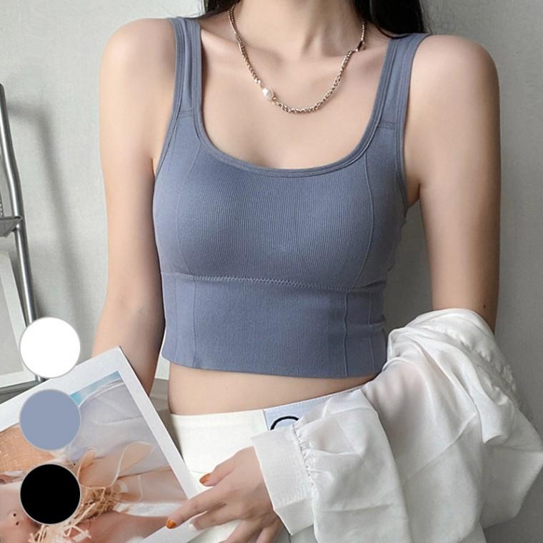 크롭티 민소매 스포츠브라 스퀘어넥 캡내장 브라탑