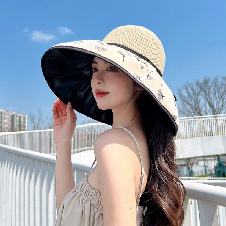 바캉스 휴양지 여름 햇빛차단 블랙코딩 은행잎 버킷햇