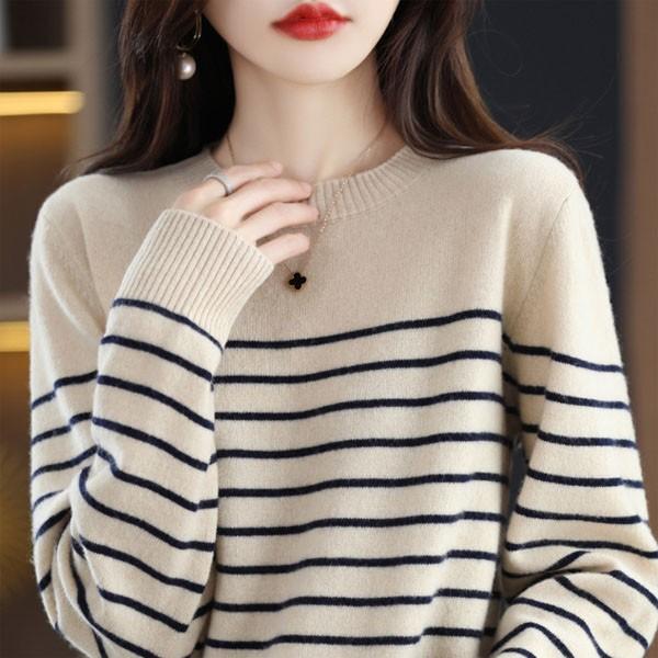 은창]데일리 소프트 스트라이프 니트 티셔츠 스웨터 상의 니트 가을 티셔츠 여성 겨울 보온 사무실 실내