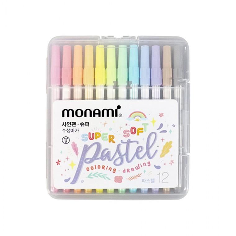 모나미 슈퍼 파스텔 사인펜 12색-DS/그림/미술용/드로잉/컬러링/마카/필기/문구/학용품/스케치/다이어리/꾸