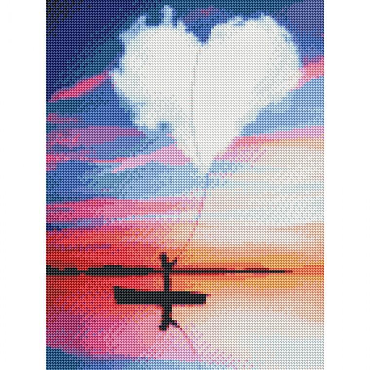 하모니아트 DIY보석십자수 캔버스형 30X40 하트구름