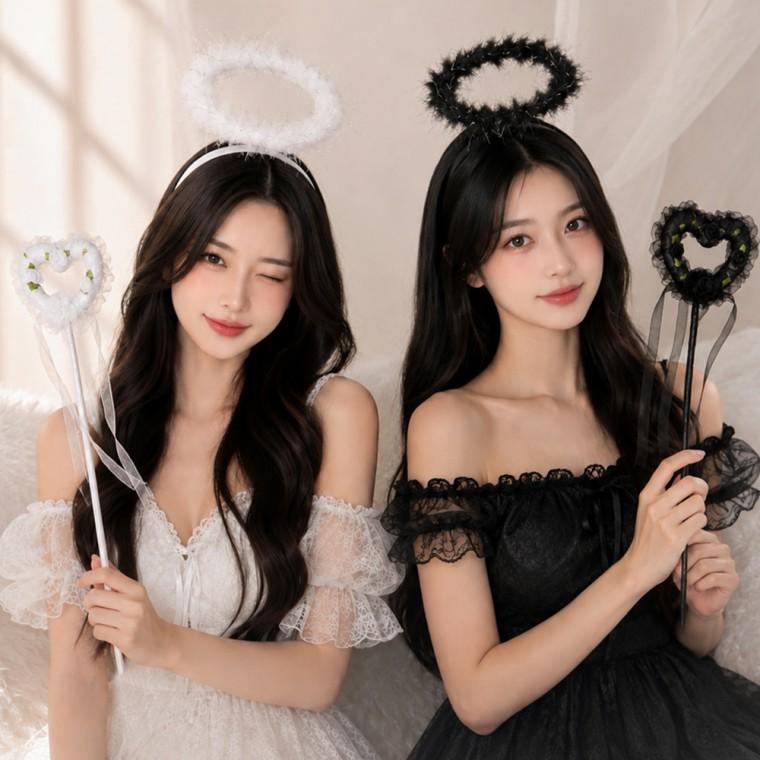 [보리별] 할로윈 머리띠 천사 악마 링 엔젤 하트스틱 파티용품 코스프레 소품 블랙엔젤