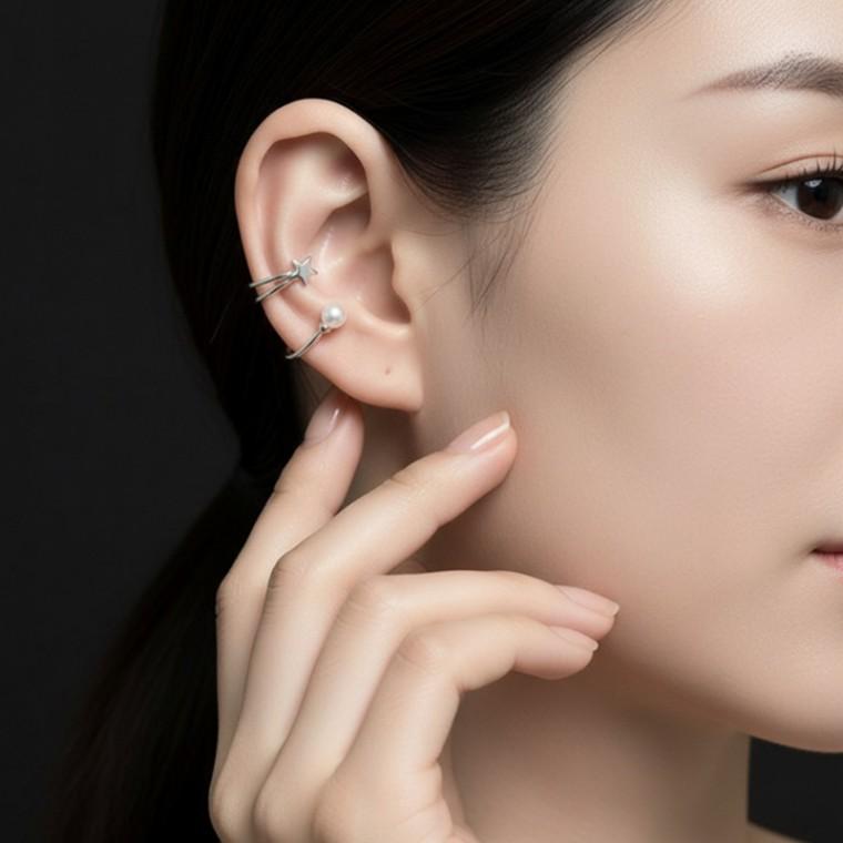 귀를 뚫지 않는 진주 별 유티크 2종 세트 이어커프