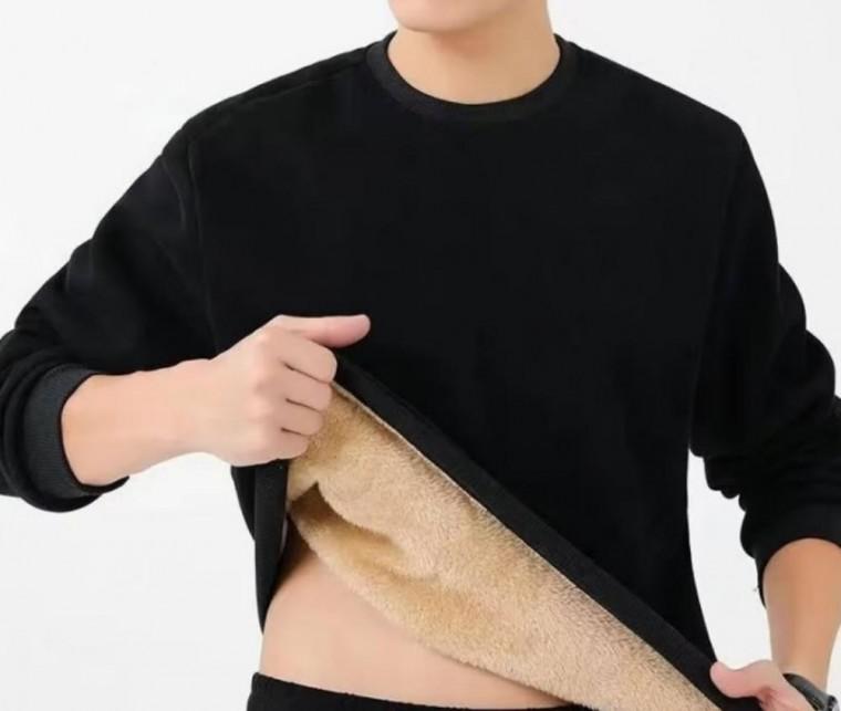 겨울 무지 기모 라운드 티셔츠 융털 보온 맨투맨 긴팔티 남녀공용 이너웨어