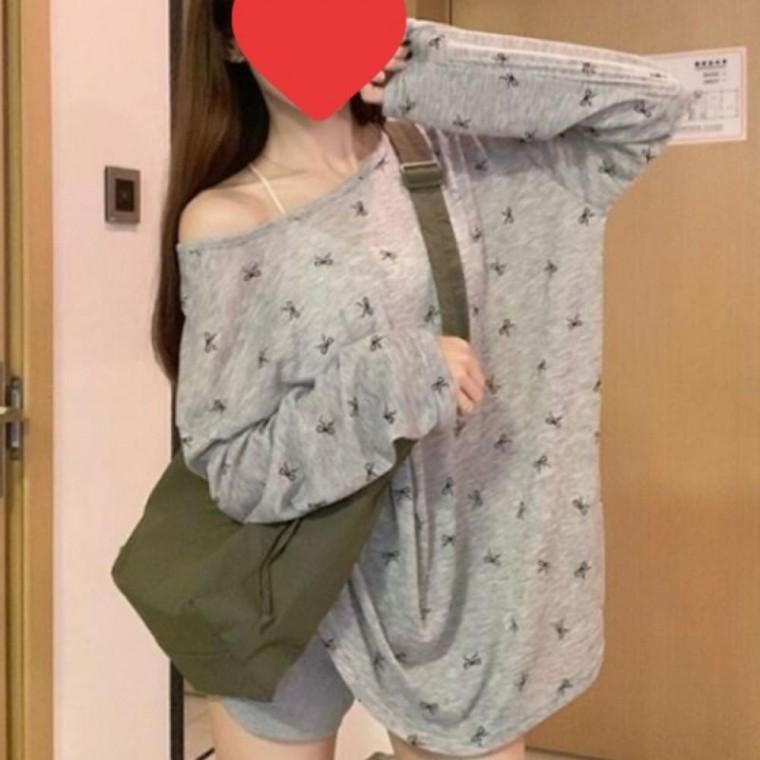 백트임 긴팔티셔츠 리본패턴 루즈핏 여성용 타입