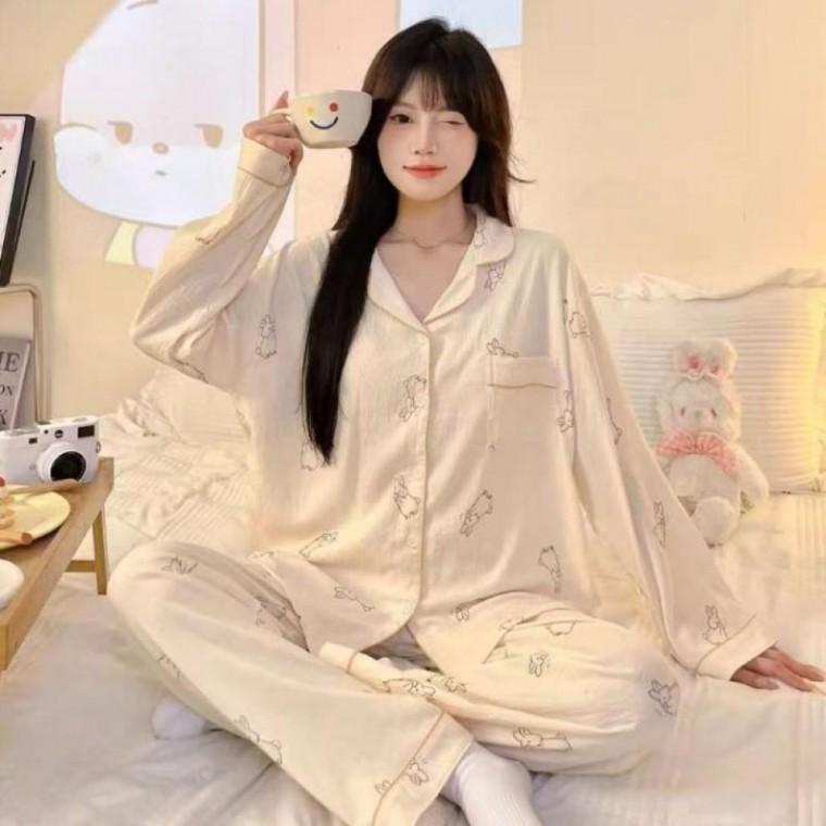 캐릭터 여성잠옷세트 긴팔 상하구성 라운드넥형