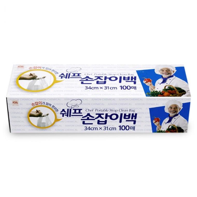 쉐프 손잡이백 34x31(100매) 손잡이비닐봉투 손잡이비닐봉지 비닐 비닐봉투