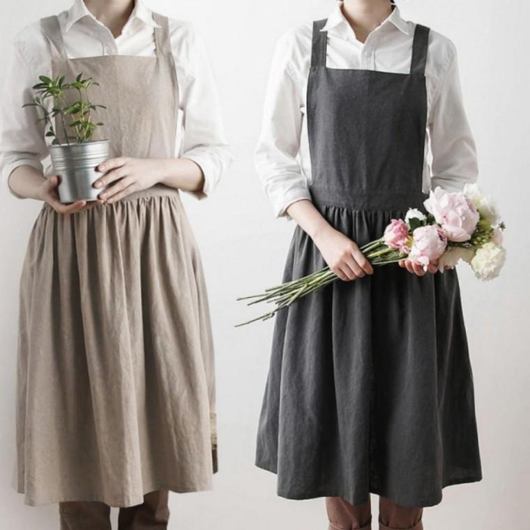 꽂집 어린이집 카페 여성 포켓 워싱 면 원피스 앞치마