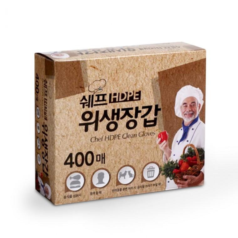 쉐프 위생장갑(HDPE) 400매 일회용비닐장갑 일회용장갑 위생장갑