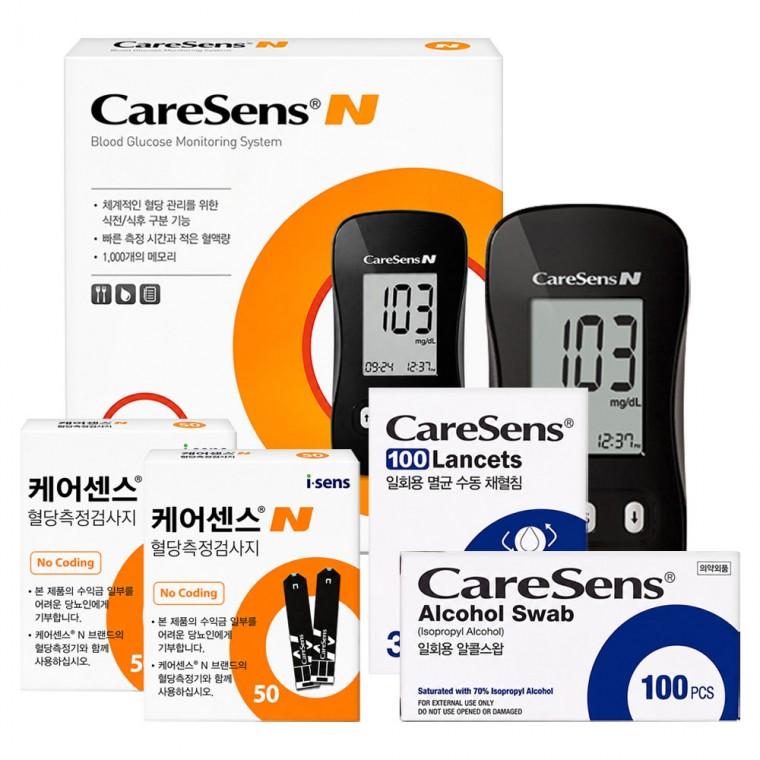 케어센스N 혈당계+ 시험지 110매 + 솜100 + 침110