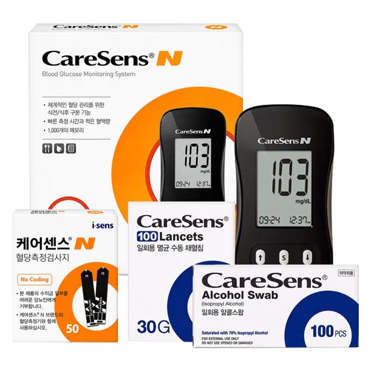 케어센스N 혈당계+시험지50매+침100개+솜100매