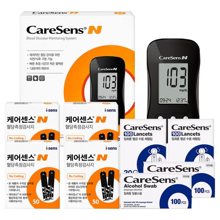 케어센스N 혈당측정기+시험지200매+침200개+솜200매