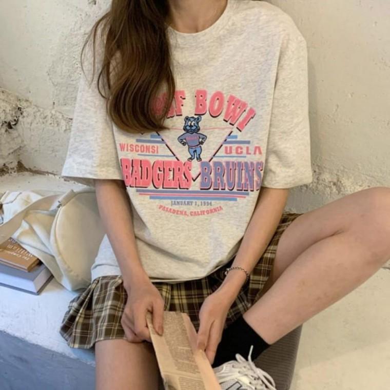 오버핏 라운드티셔츠 캐주얼 여름 곰돌이 프린팅