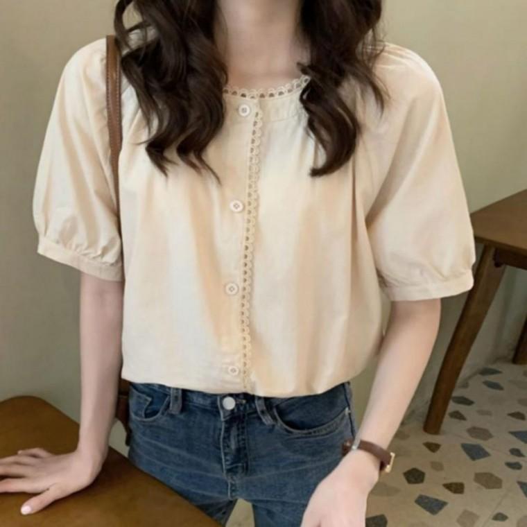 여성 여름 반팔 블라우스 예쁜 하객 오피스룩 출근룩 라운드넥 캐주얼 브라우스