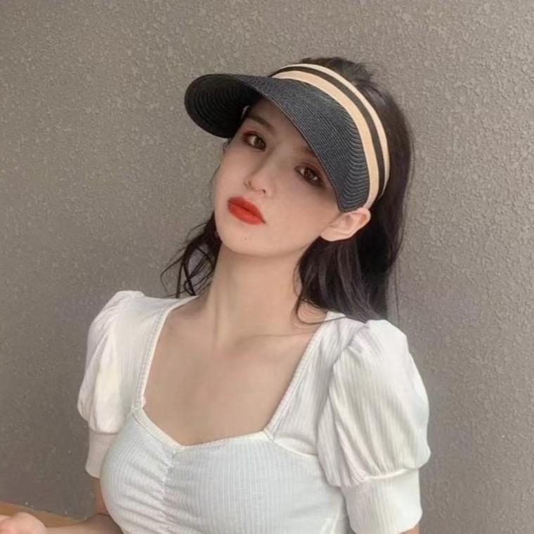 여성용 라탄 썬캡 블랙