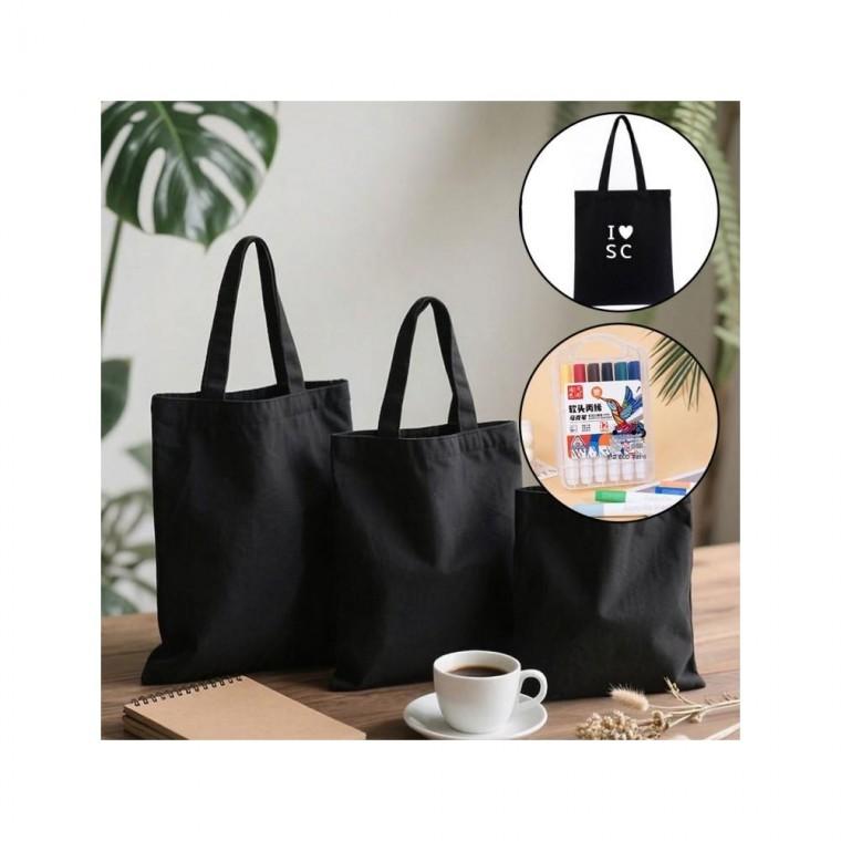 DK 검정 무지 에코백 S 32x28cm 만들기 DIY 꾸미기 그리기 가방 캔버스 인쇄가능