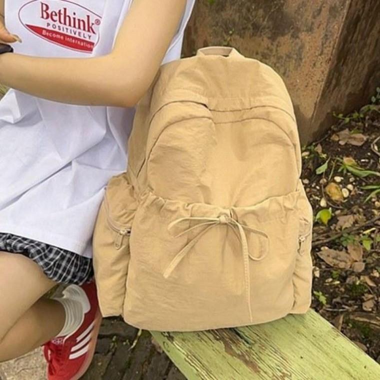 여성백 캐주얼백팩 나일론 바스락 스트링 리본
