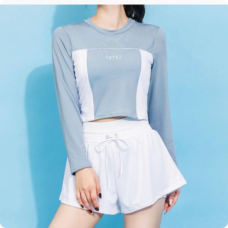 배색 크롭 래쉬가드 투피스 세트 DA-1010566