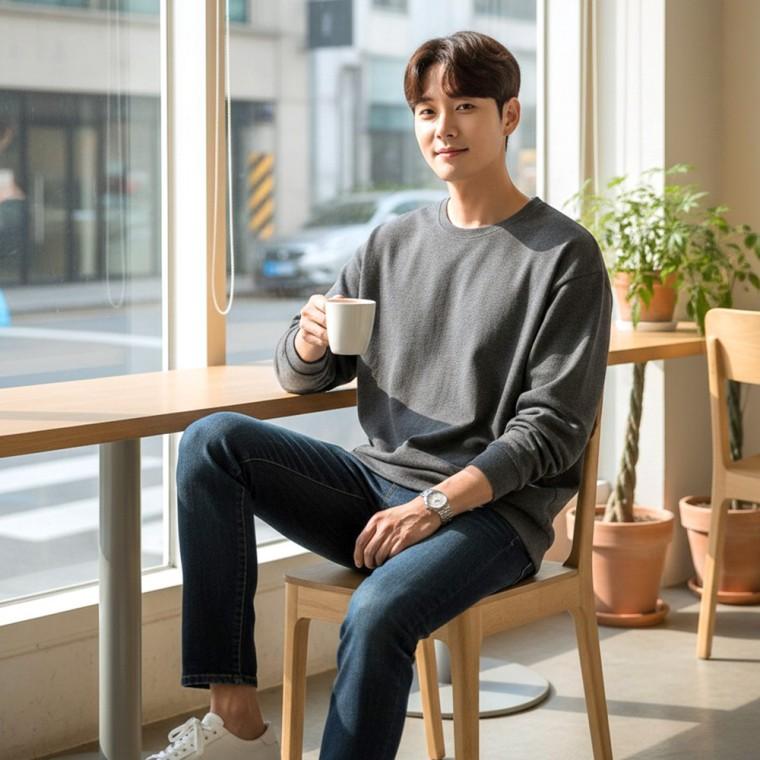 폴랜크 남자 베이직 스트링 리브드 긴팔티 SD-260816
