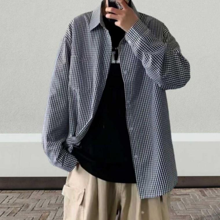 체크 클래식 남성 직장인 데일리 캐주얼 남방 카라 셔츠
