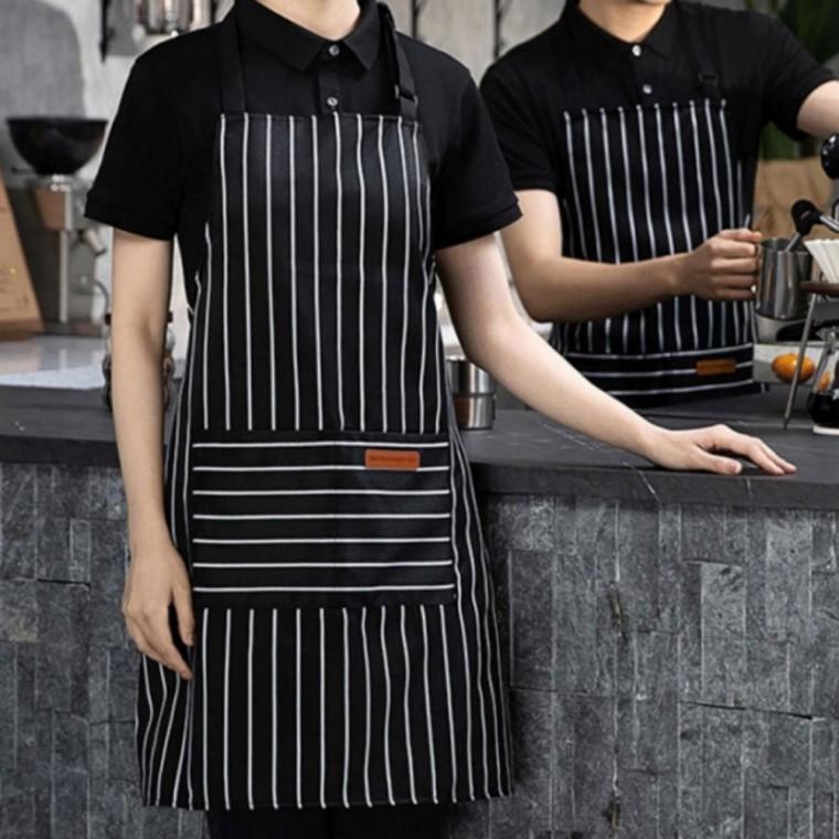 남녀공용 카페 공방 블랙 포켓 꽃집 스트라이프 앞치마