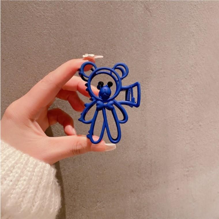 블루 곰돌이 올림머리 반묶음 헤어 집게핀 머리핀 헤어핀