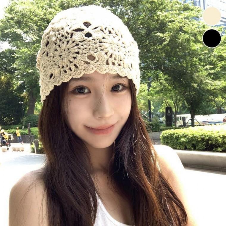 플라워 짜임 뜨개 비니 EL-1007443