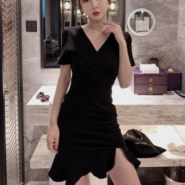 프릴 블랙미니원피스 여름 언발 트임 여성의류