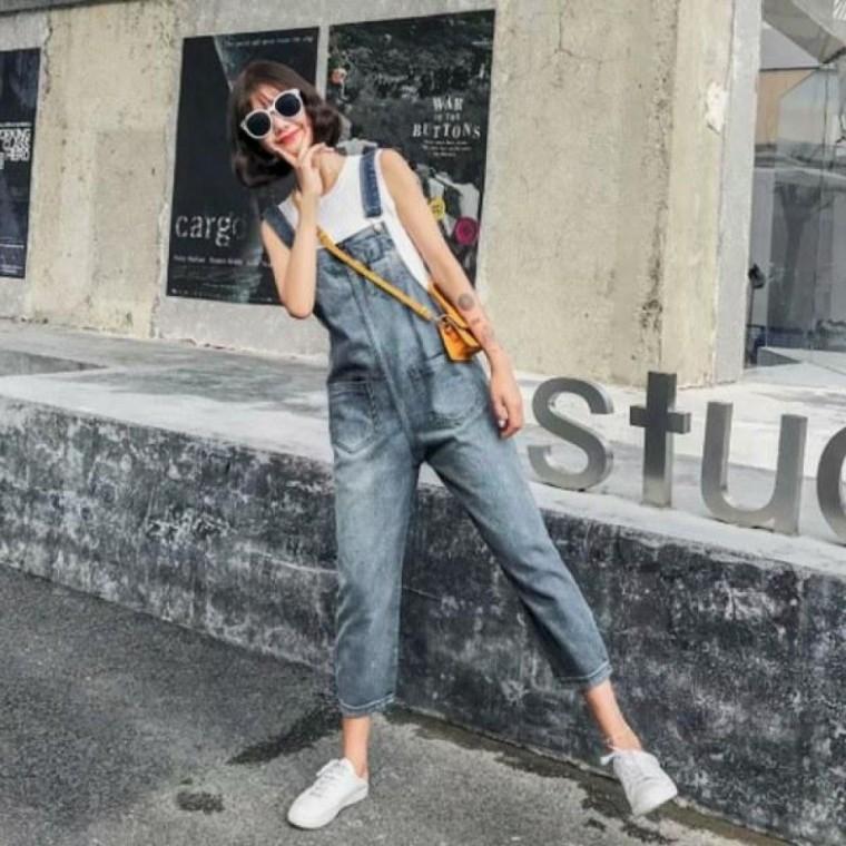 캐주얼 데님여성점프수트 멜빵 팬츠 여성용 의류