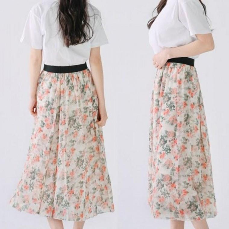 봄패션 여성스커트 여자 결혼식 프릴 밴딩 의류
