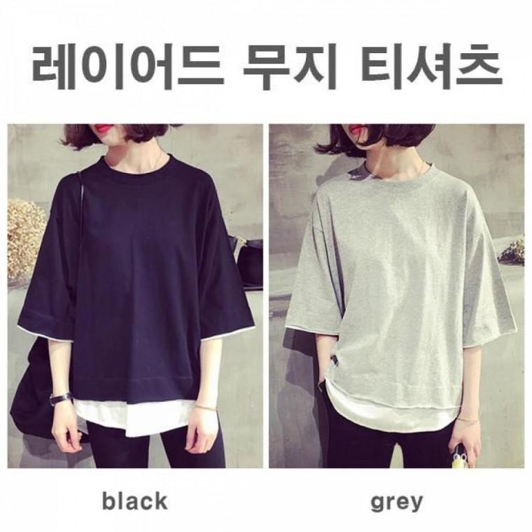 LD 여자 래이어드 티셔츠 루즈핏 오버핏 반팔티 데이트룩