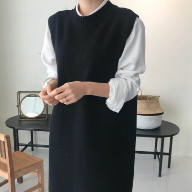 LD 체형커버 베스트 라운드 여성 니트 박시 롱롱 조끼