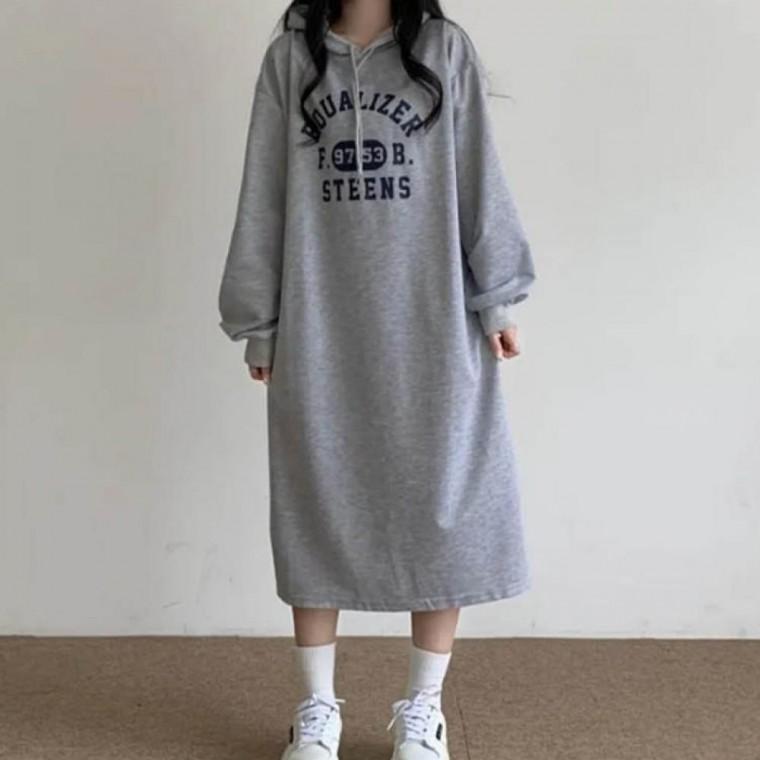 LD 편안한 꾸안꾸 외출복 와이드핏 후드 롱 데일리 원피스