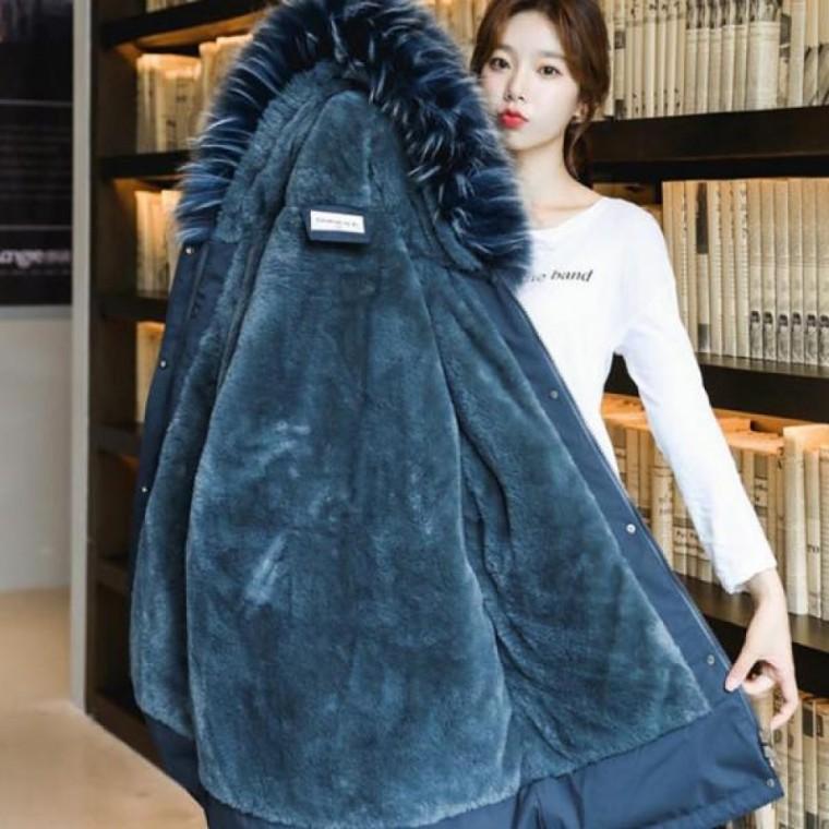 LD 퍼 아우터 미디 길이 여자 코트 개미허리핏 후드자켓