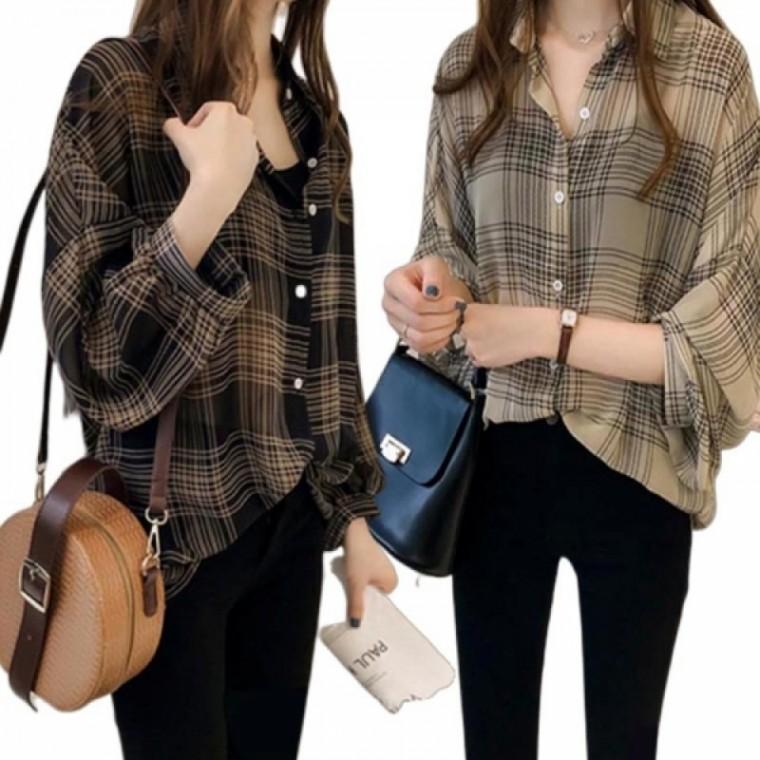 LD 가을 체크남방코디 빈티지 레이온 여자 셔츠