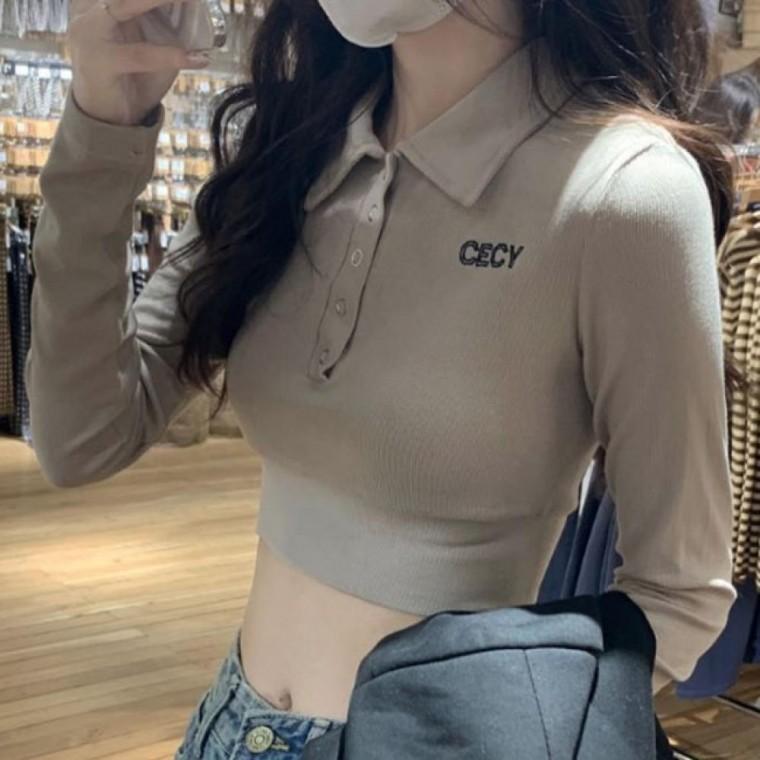 LD 다양한 아우터와 코디하기 좋은 카라 골지 긴팔 크롭