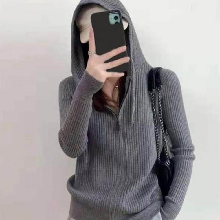 LD 편안하고 따뜻한 일상적인 굵은 골지 후드 집업