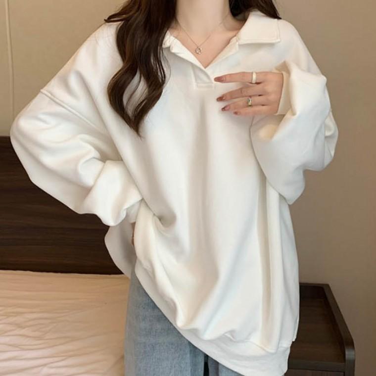 LD 루즈핏 카라 긴팔티 여성 겨울티 데일리 티셔츠