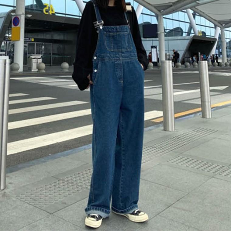 LD 와이드 데님 멜빵 팬츠 점프수트 진청
