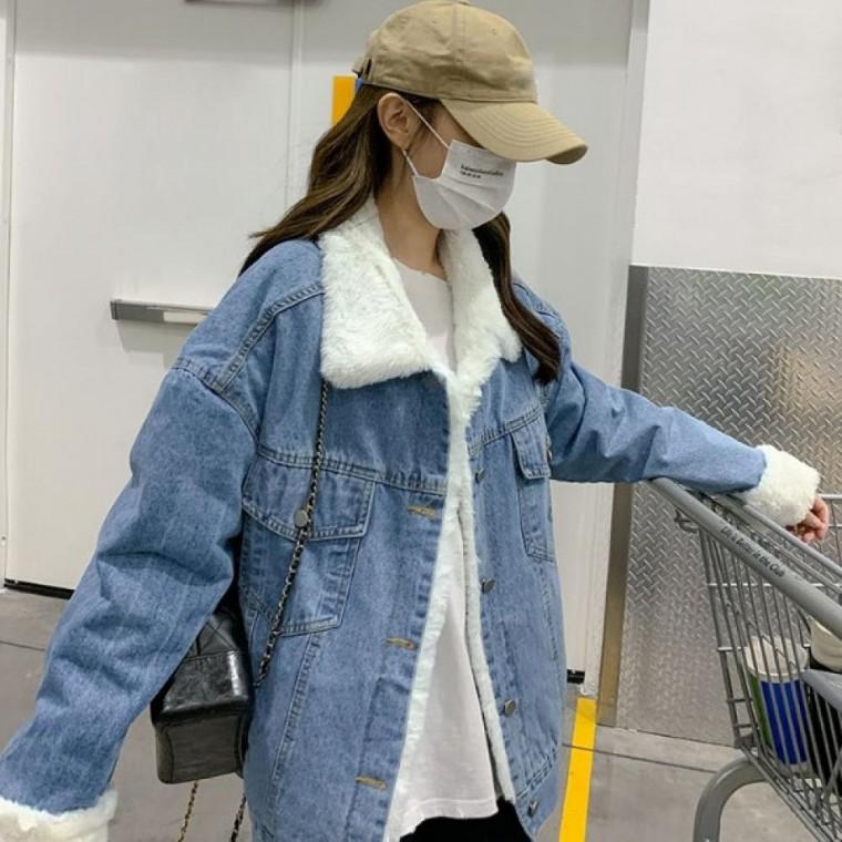LD 풍성한 퍼안감 데님 점퍼 데일리한 클래식 점퍼