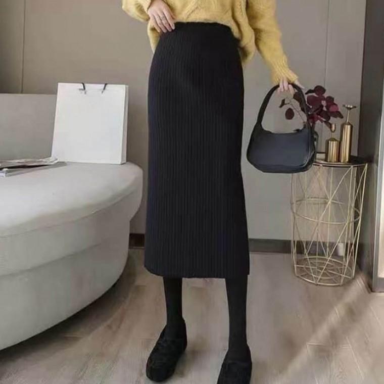 LD 여자 허리밴딩 롱스커트 H라인 밴딩치마 골지 니트